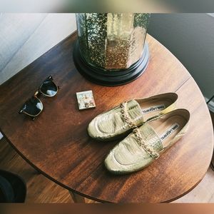 Karl Lagerfeld Paris Gold Snakeskin Loafers sz 6.5